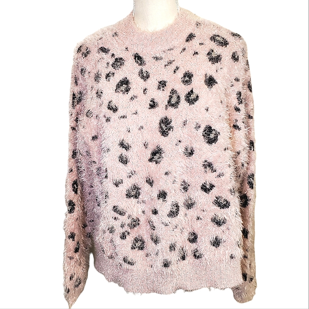 CANDIE'S | Women's pink leopard-print fuzzy pullover sweater. Size XXL.